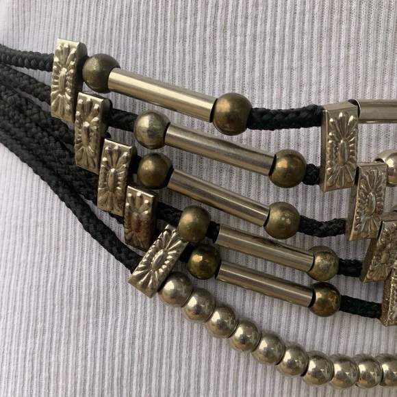 70s 80s Beaded Belt Multi Strand Gold Brass Silver Tone Beads Rock Disco Glam - Picture 14 of 16